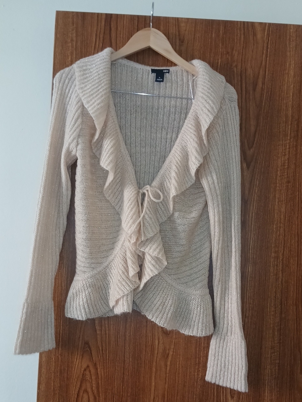 H&M Cream Ruffle Tie-Front Knit Cardigan